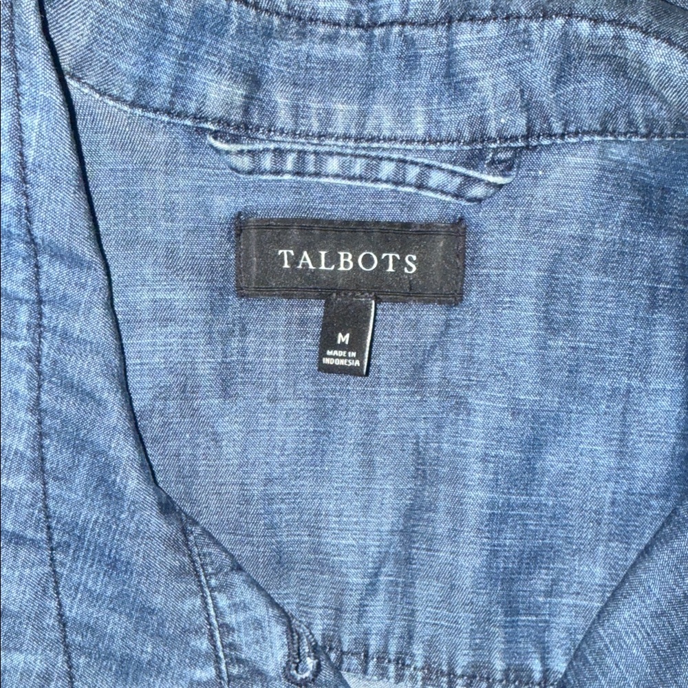 Talbots Adjustable stand collar Dark CHAMBRAY VEST Pockets Sleeveless Botton - Picture 6 of 7